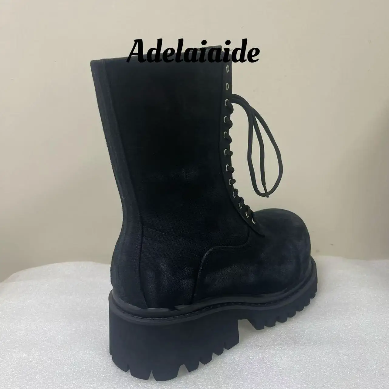Adelaaide Black Suede Platform Lace Up Boots