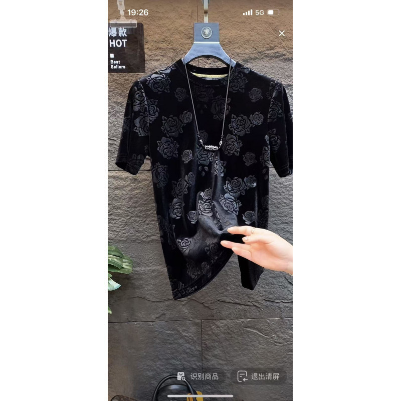 2026 Spring/Summer Men's Gold Velvet Jacquard Short-Sleeve T-Shirt, New Summer Style Short-Sleeve T-Shirt for Men, Fashion Trend