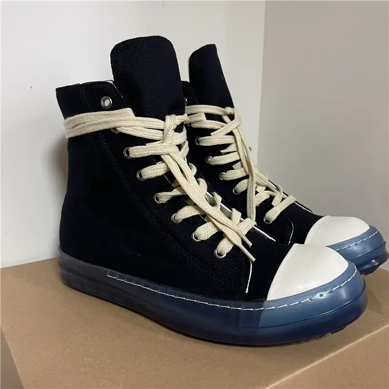 Ro Canvas Shoes Ds Transparent Flat Sole Men's Shoes Versatile Sports Casual Women's Lace-Up High-Top Couple Sneakers Wear-Resistant