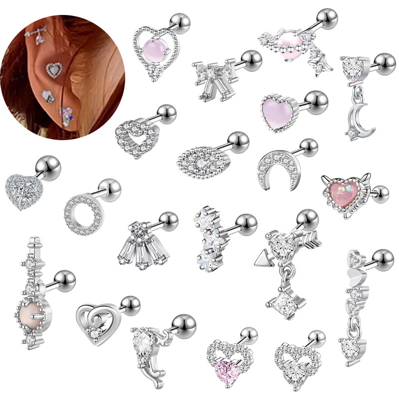 Demon Fake Opal Thread Small Earrings Micro-inlaid Five-pointed Zircon Elegant All-match Simple Sweet Earrings Earrings