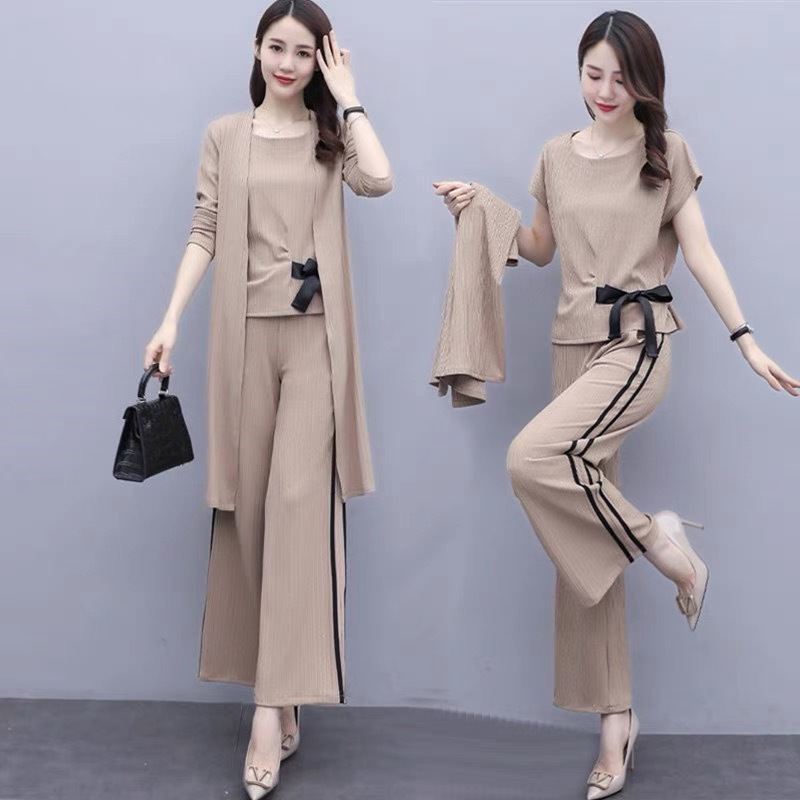 Casual Sports Suit Early Spring 2026 New Women's Fashion Age-Reducing Slimming Stylish Spring and Autumn Wide-Leg Pants Three-Piece Trendy Set