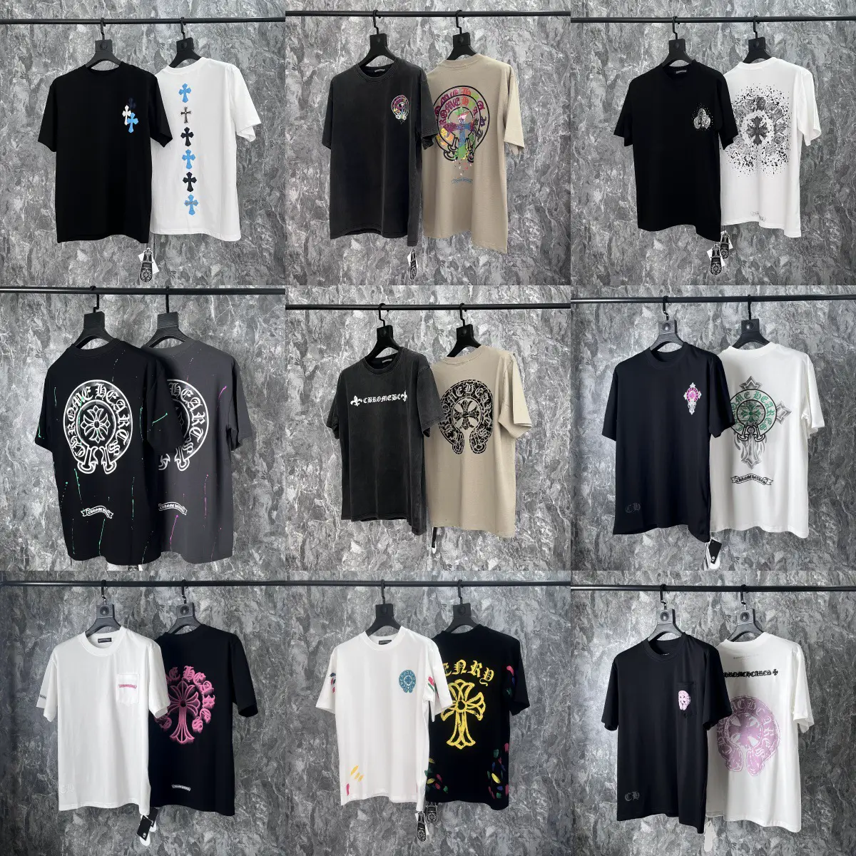 Real Shot of New Cross Embroidery Logo Horseshoe Print Loose Large Size Short-Sleeved Men's and Women's T-Shirts Wholesale