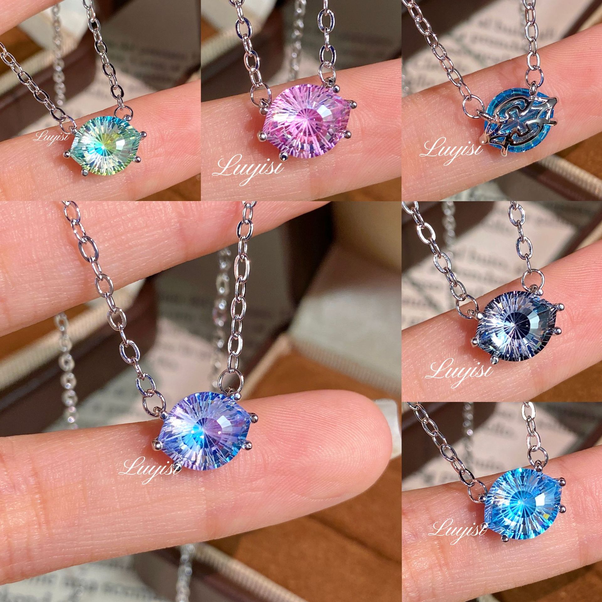 Trendy Topaz Devil's Eye Fireworks Cut Necklace, Simple and Luxurious with a High-End Feel, Colorful Gemstone Collarbone Chain