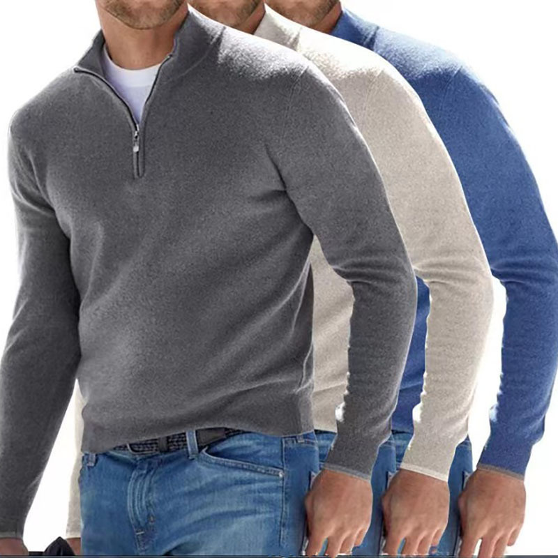 Cross-Border Foreign Trade Independent Site Amazon 2026 Autumn and Winter New Long-Sleeved V-Neck Zipper Men's Casual Polo Top
