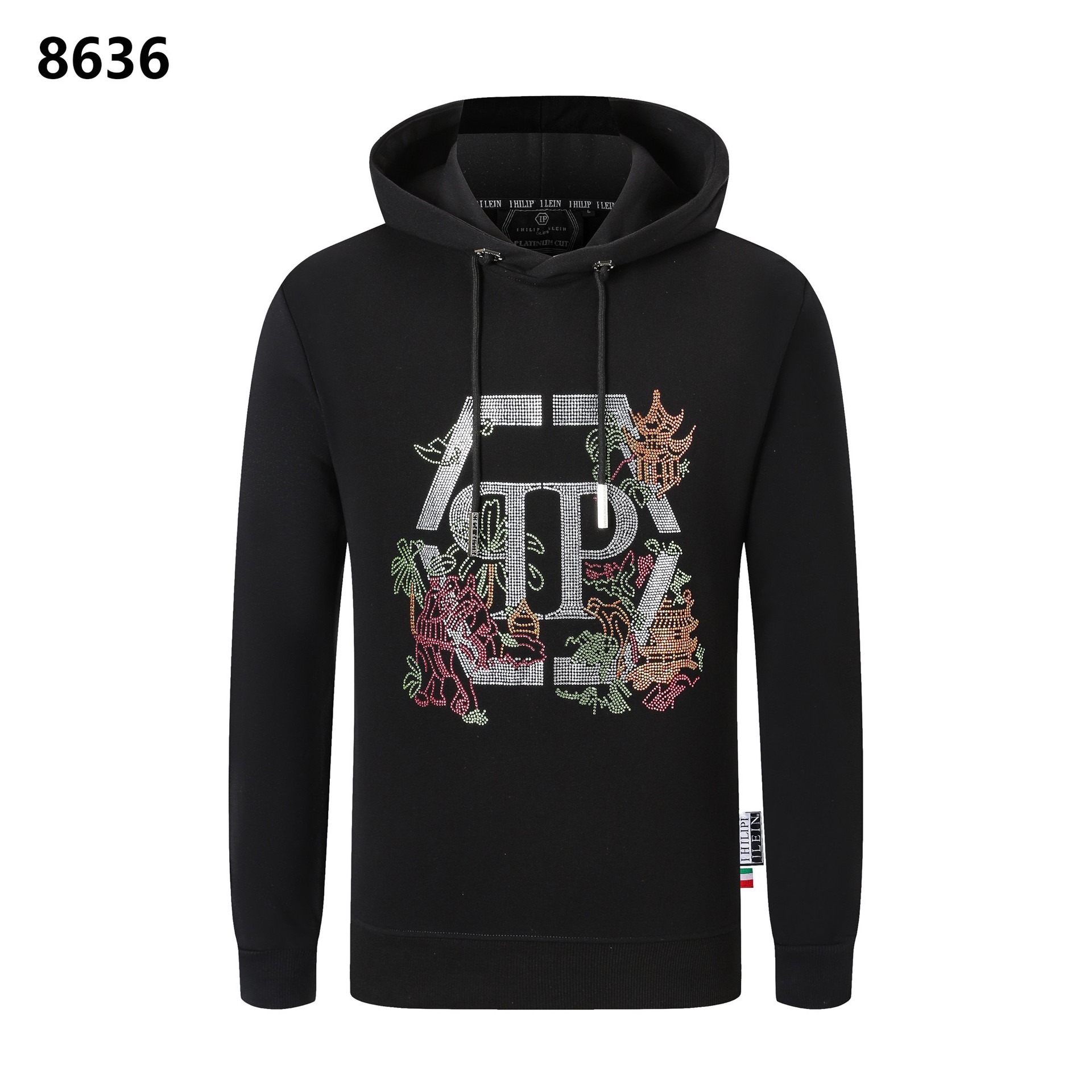 Fashion brand Philip Pulan autumn and winter new men's sweater European and American street fashion rhinestone hooded casual sweater men's clothing Foto QC de 1688 na Qualit.ly