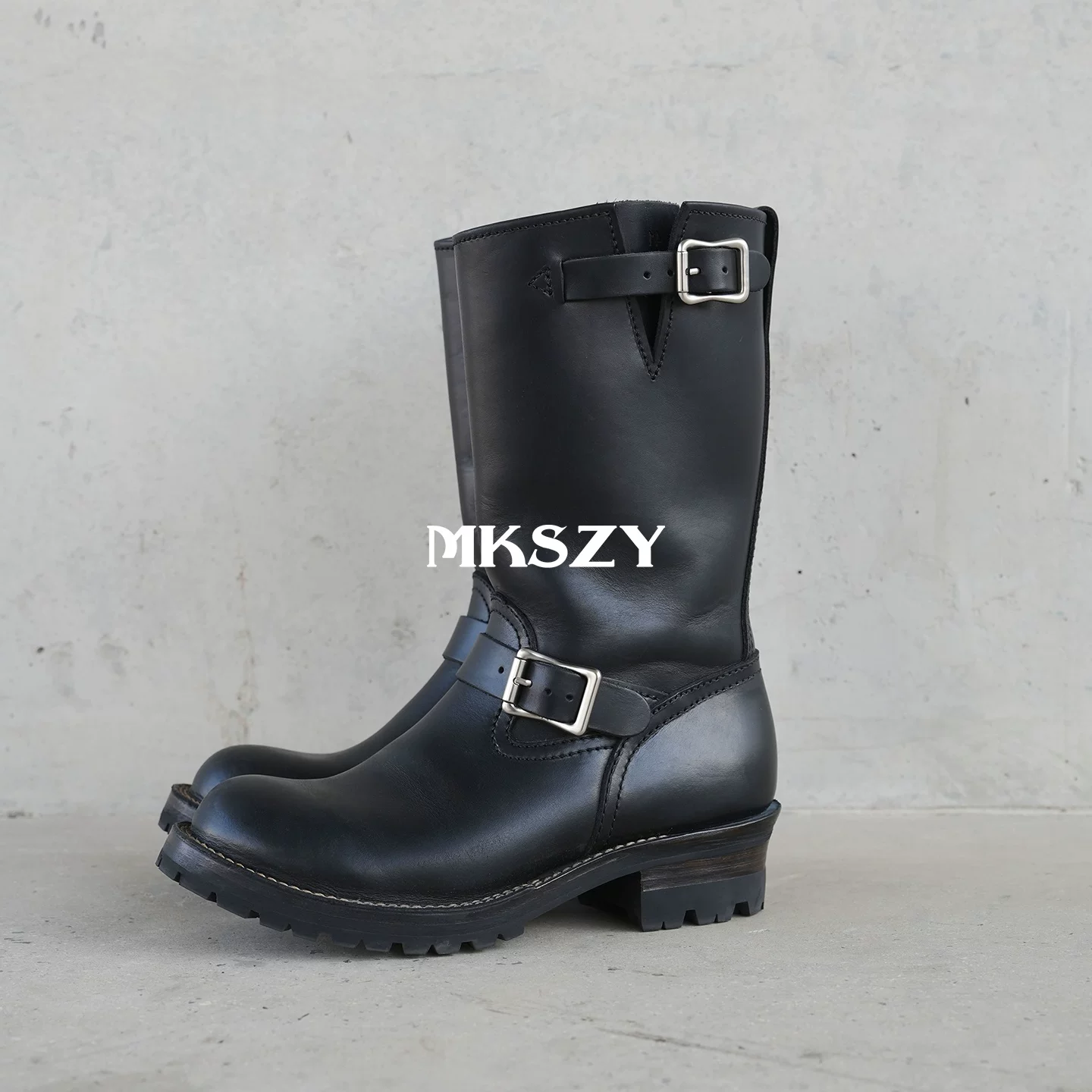 MKSZY engineer boots, imported from the United States, made of cowhide, Goodyear Welted oak layered boots, and shoes