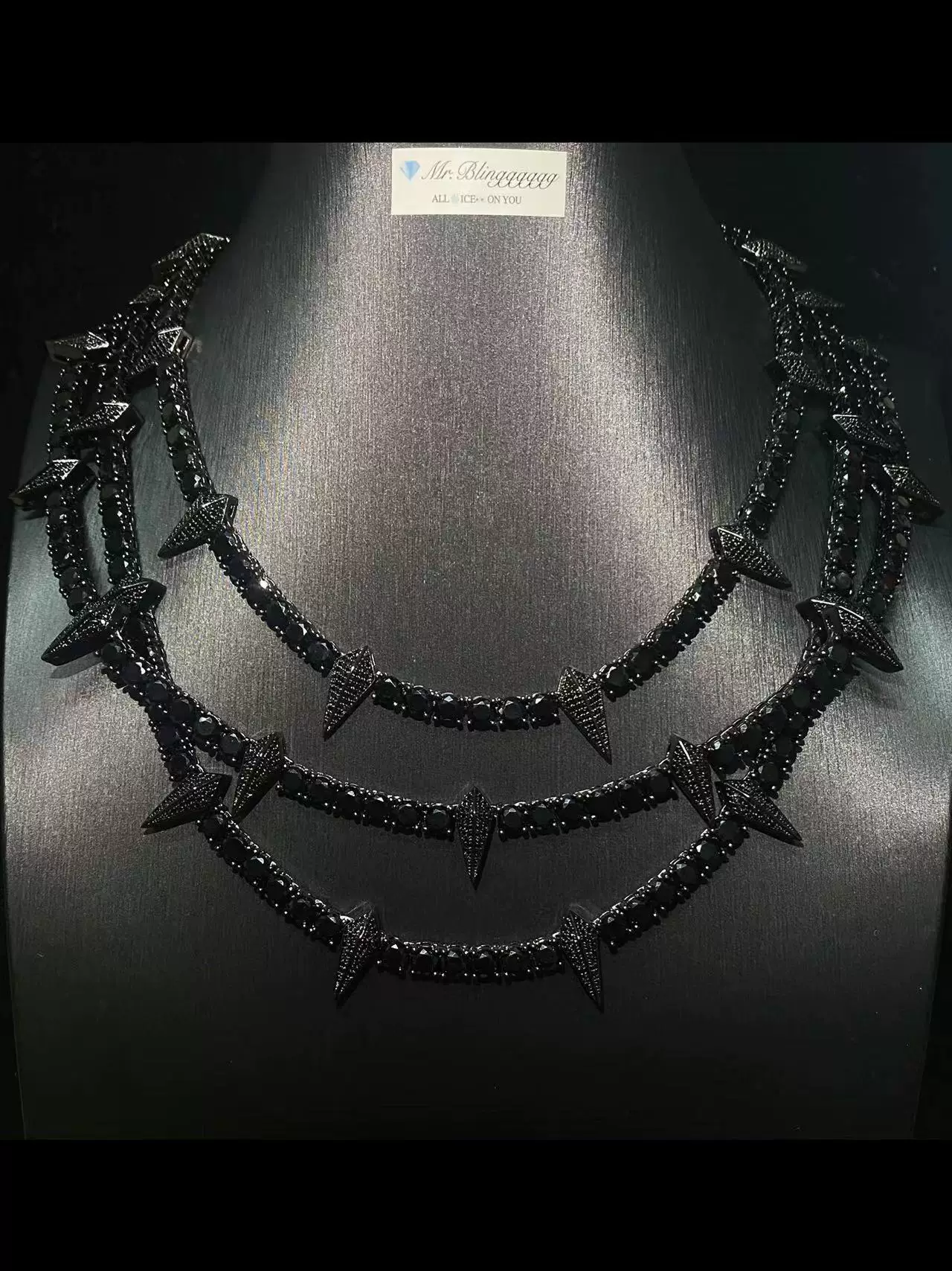 Mr. Blingggggg European and American Hip Hop Jewelry Dark Style Pure Black Panther Tennis Full Diamond Row Diamond Necklace