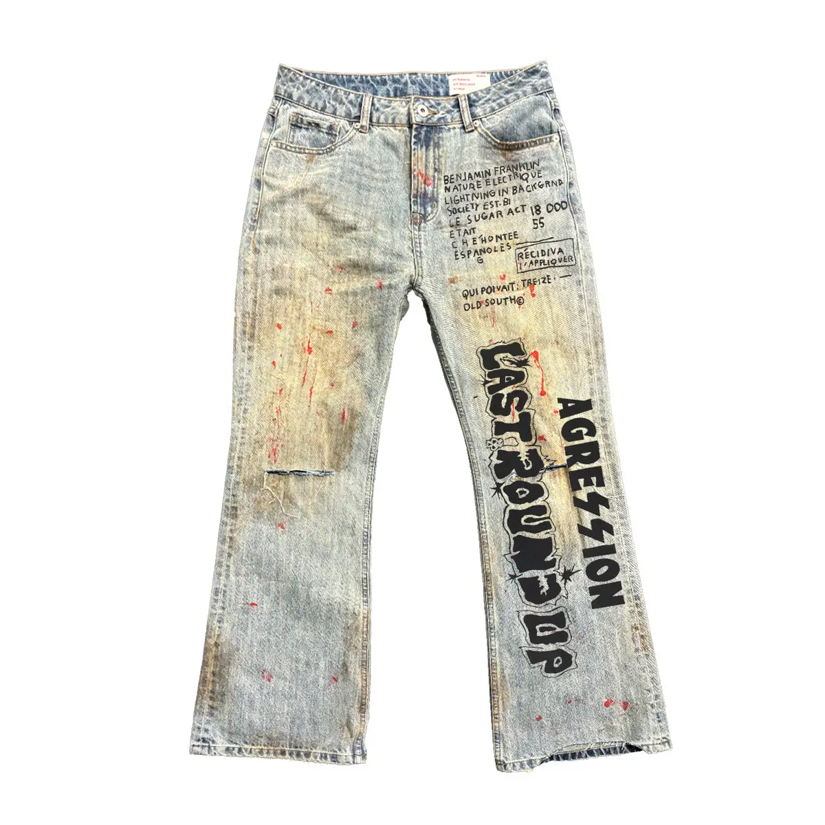 Shitu Shibu Vintage Destroyed Jeans Men's American Retro Remake Old Spray-Dyed Street Hardcore