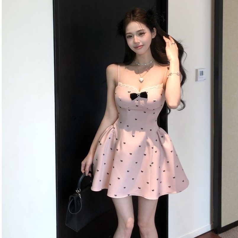 Sexy Lace Suspender Dress Summer New Pure Desire Fashion Waist Short Skirt Without Breast Pad Slim Fit Fluffy Skirt