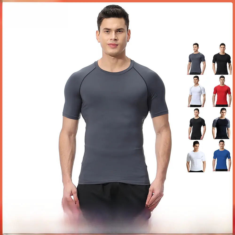 Cross-border Fitness Suit Men's Summer High Elastic Breathable Quick-drying T-shirt Outdoor Sweat Basketball Running Short-sleeved Sportswear