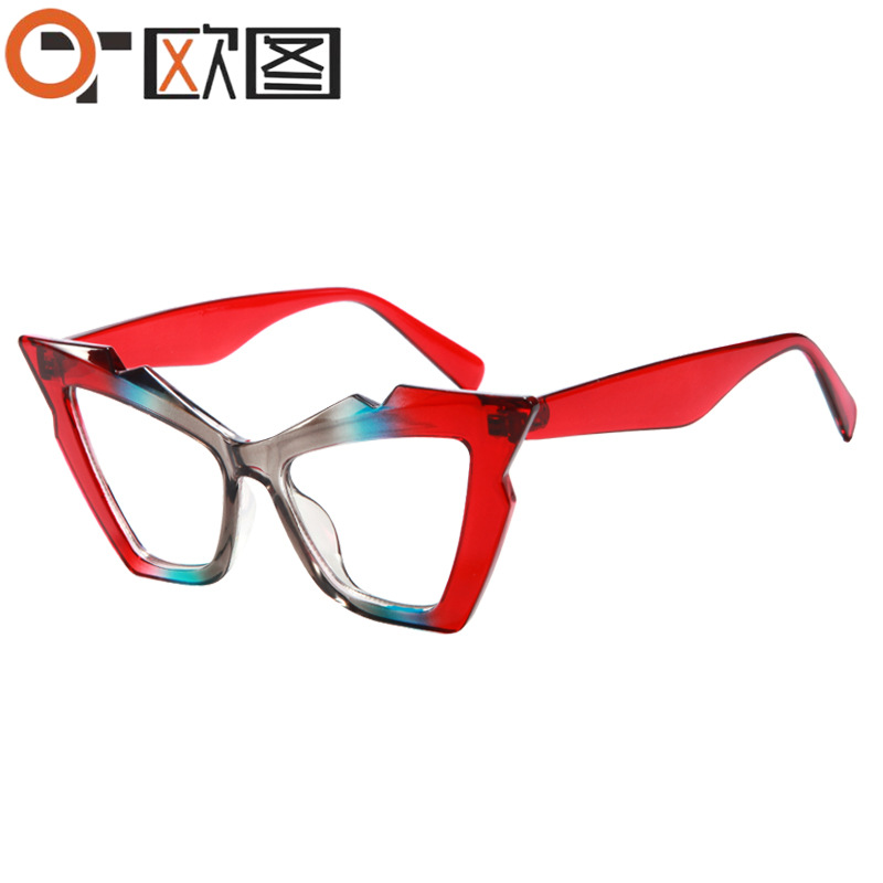 New European and American Trendy Street Style Fashion Plain Mirror Vacation Style Stylish Versatile Cross-Border Cat Eye Frame T22148
