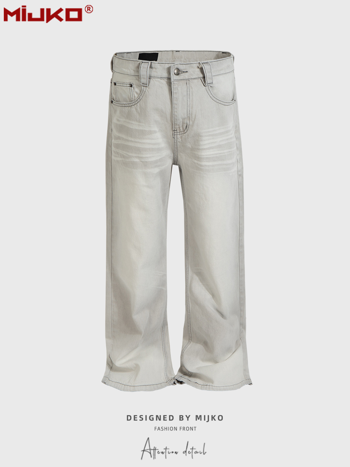 Mijko Men's and Women's Flared Wide-Leg Pants, Unisex Washed Vintage Distressed Gray Jeans, Available in Multiple Sizes, Trendy