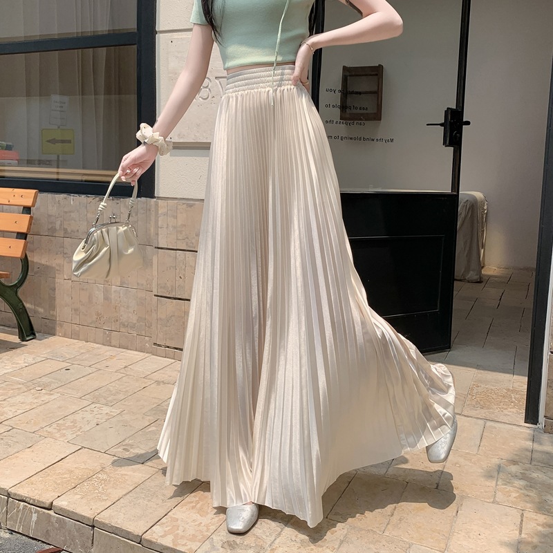 One-meter-long Real-shot Pleated Skirt Women's Spring and Summer High Waist Slimming Umbrella Skirt Long All-match Pleated A- line Skirt