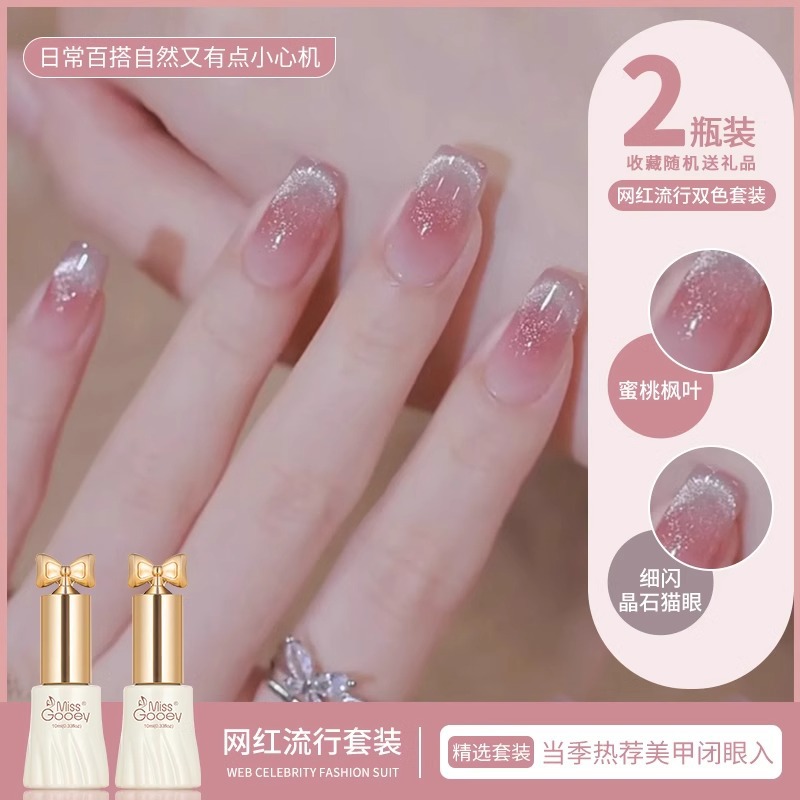 Crystal Cat's Eye Nail Polish Gel 2026 Ice Transparent Two-Color Set for Nail Art with Dried Flower Materials Cat's Eye Gel Nail Polish