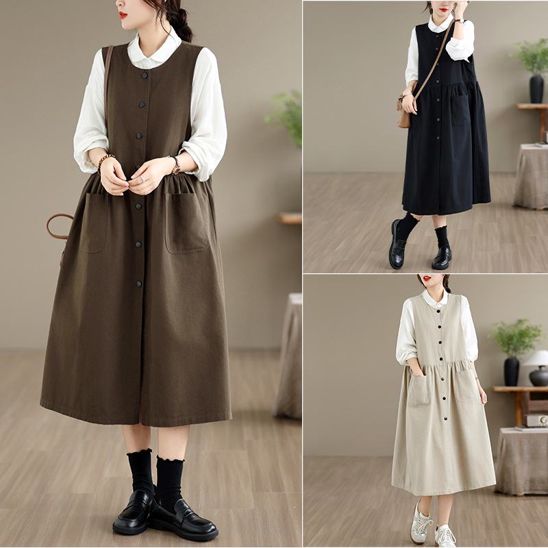 2026 Summer New Cotton Sleeveless Dress, Artistic and Fashionable, Loose and Versatile, Slimming Mid-Length Dress