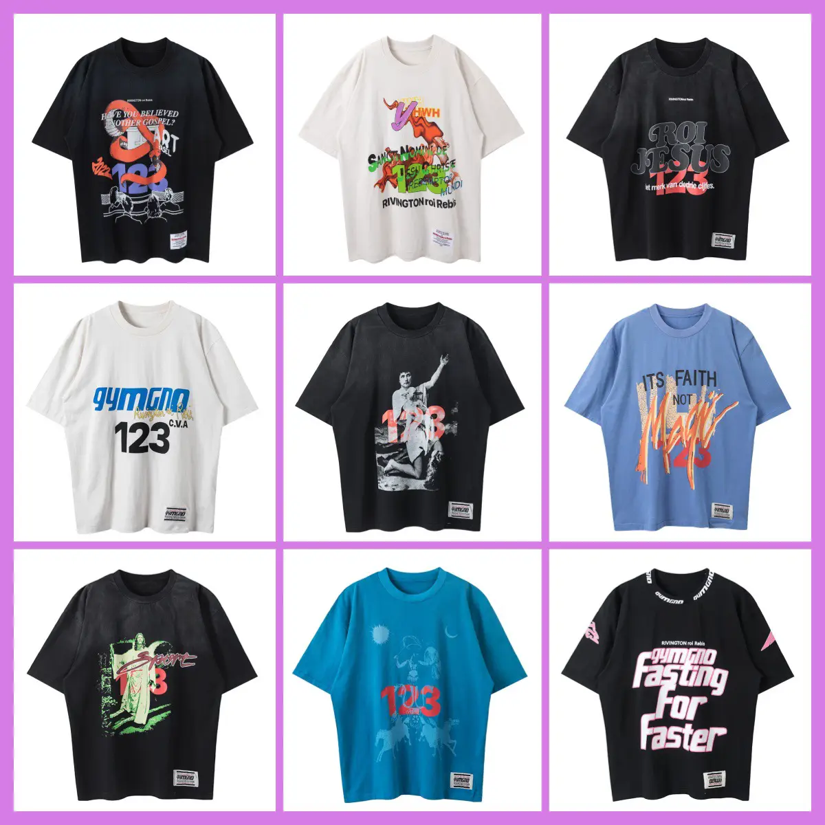 123 Letter Graffiti American Style Trendy Brand High Street Heavy-weight Vintage Washed Old Craft Half-sleeved Short-sleeved T-shirt for Men and Women
