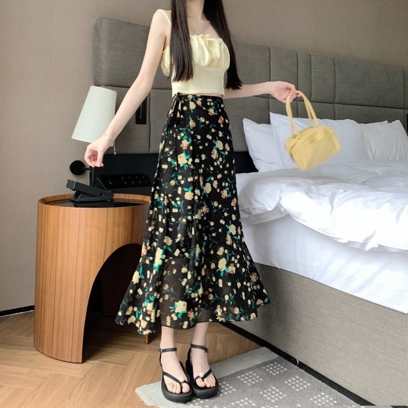 French Slimming Ruffled Chiffon Skirt One-Piece Apron Anti-Scratch Fairy Skirt Mid-Length Skirt
