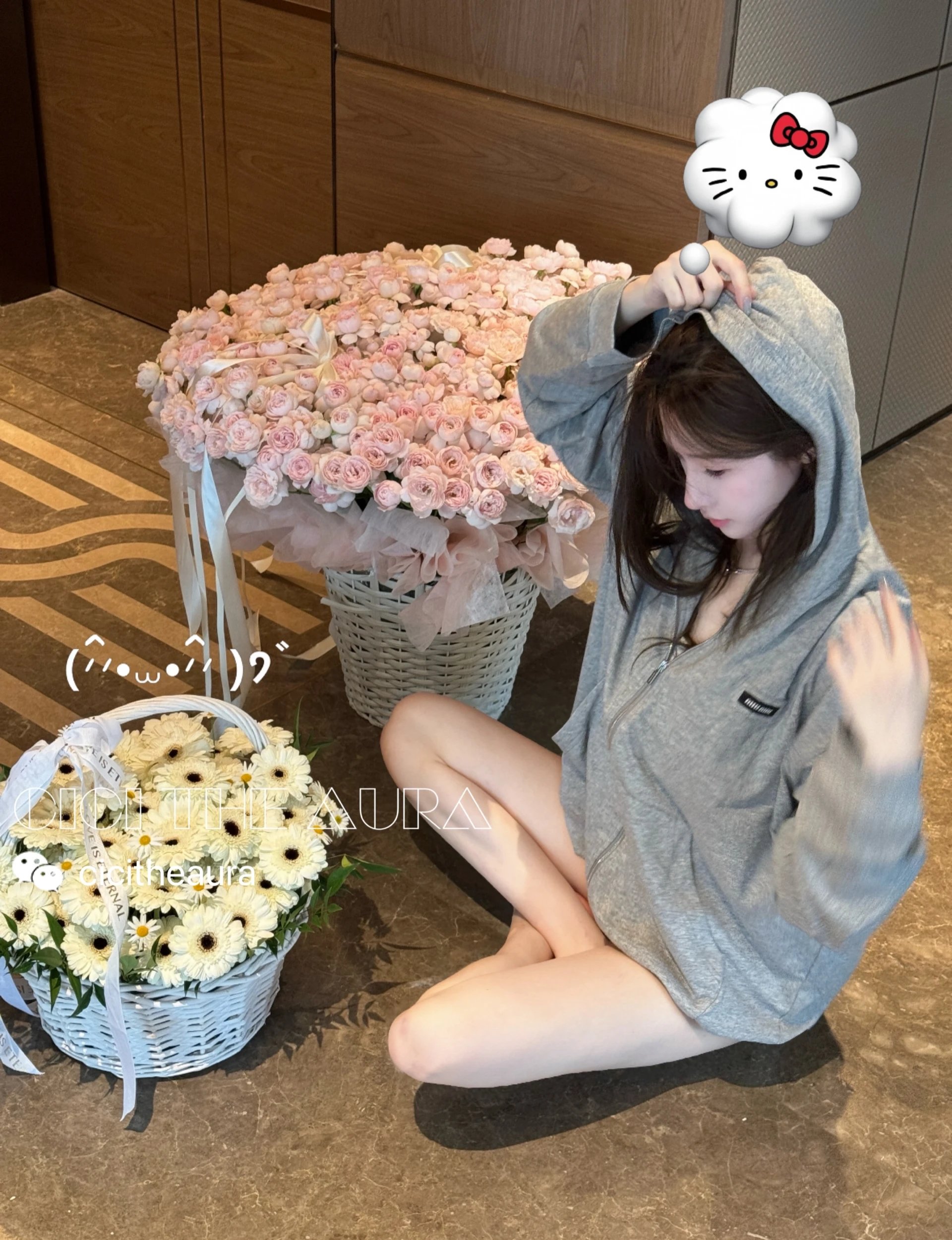 Miu/缪缪26 浅灰色薄款棉质连帽休闲外套帽衫