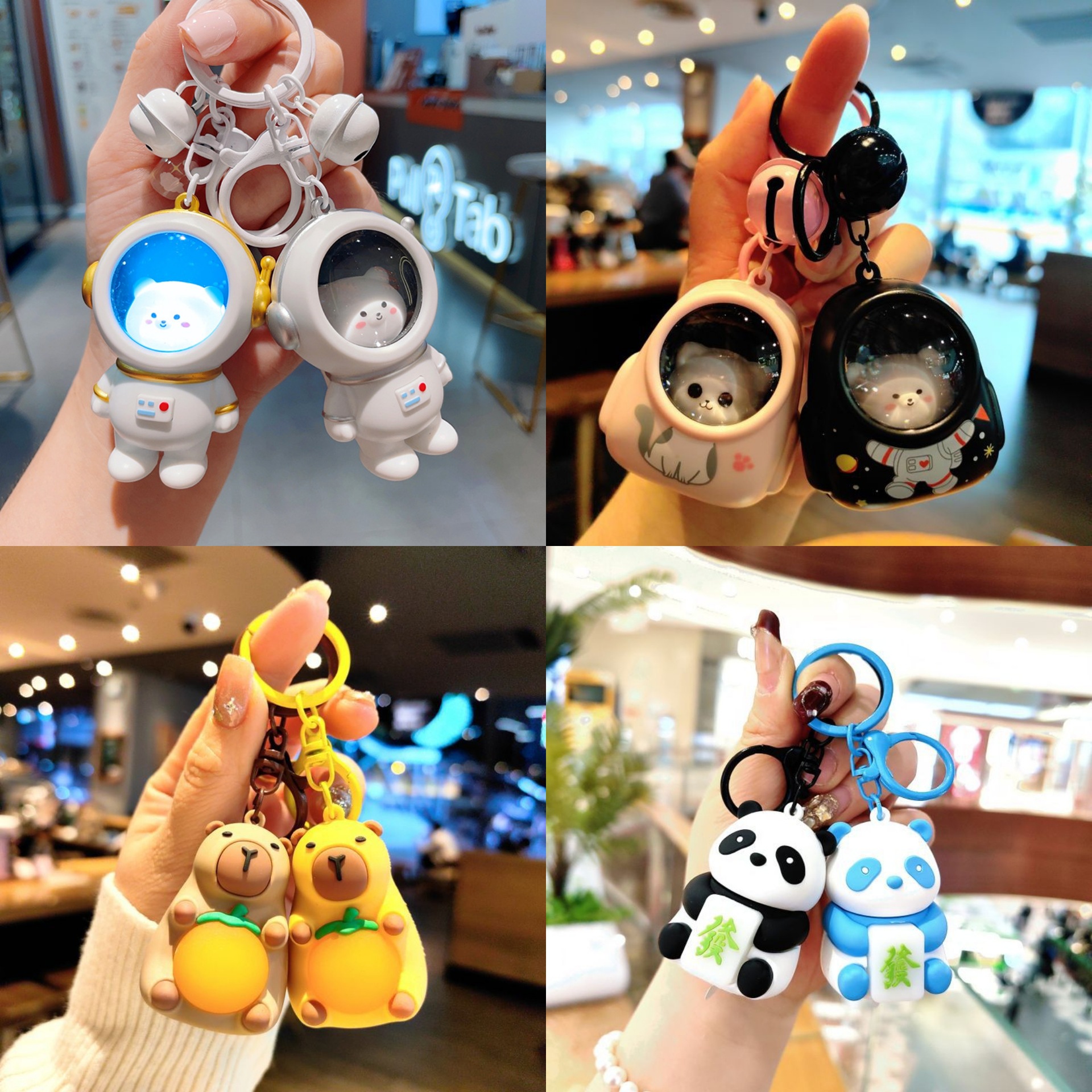 Creative night light luminous keychain cartoon panda car key chain bag pendant atmosphere light gift wholesale