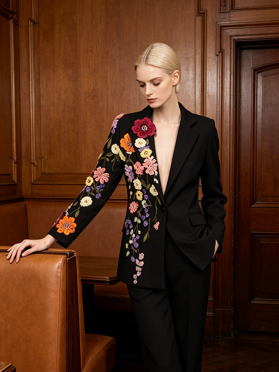 2026 Spring New Style High-End Embroidered Three-Dimensional Floral Suit, Elegant and Versatile Slim-Fit Long-Sleeve Jacket for Women
