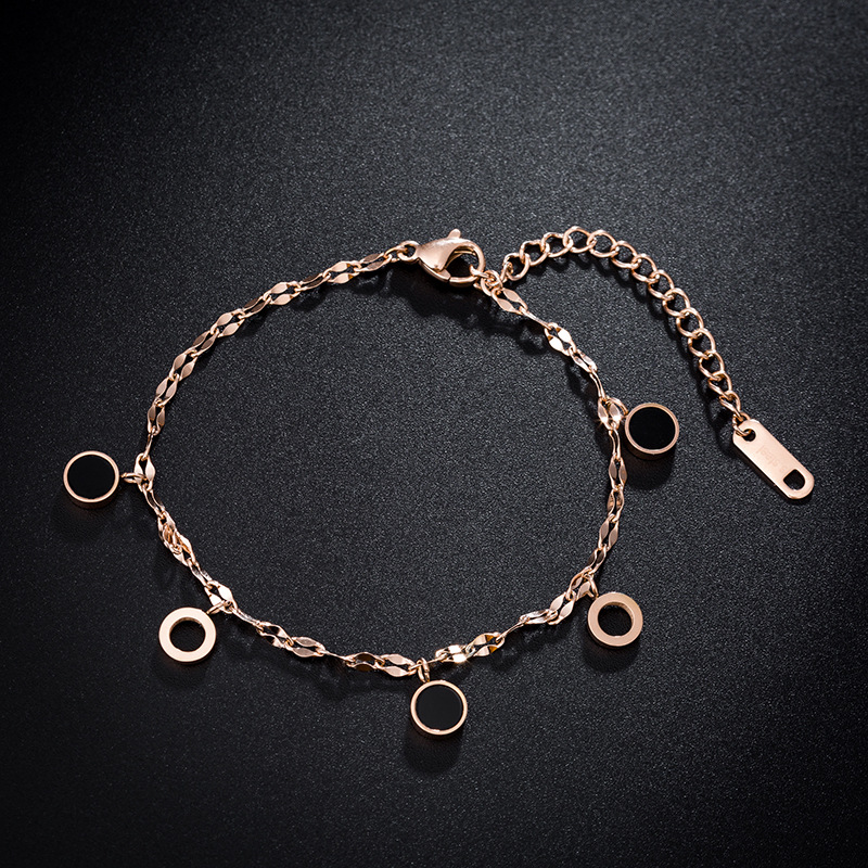 New Korean style bracelet fashion rose plated round black shell jewelry women's simple titanium steel anklet jewelry wholesale