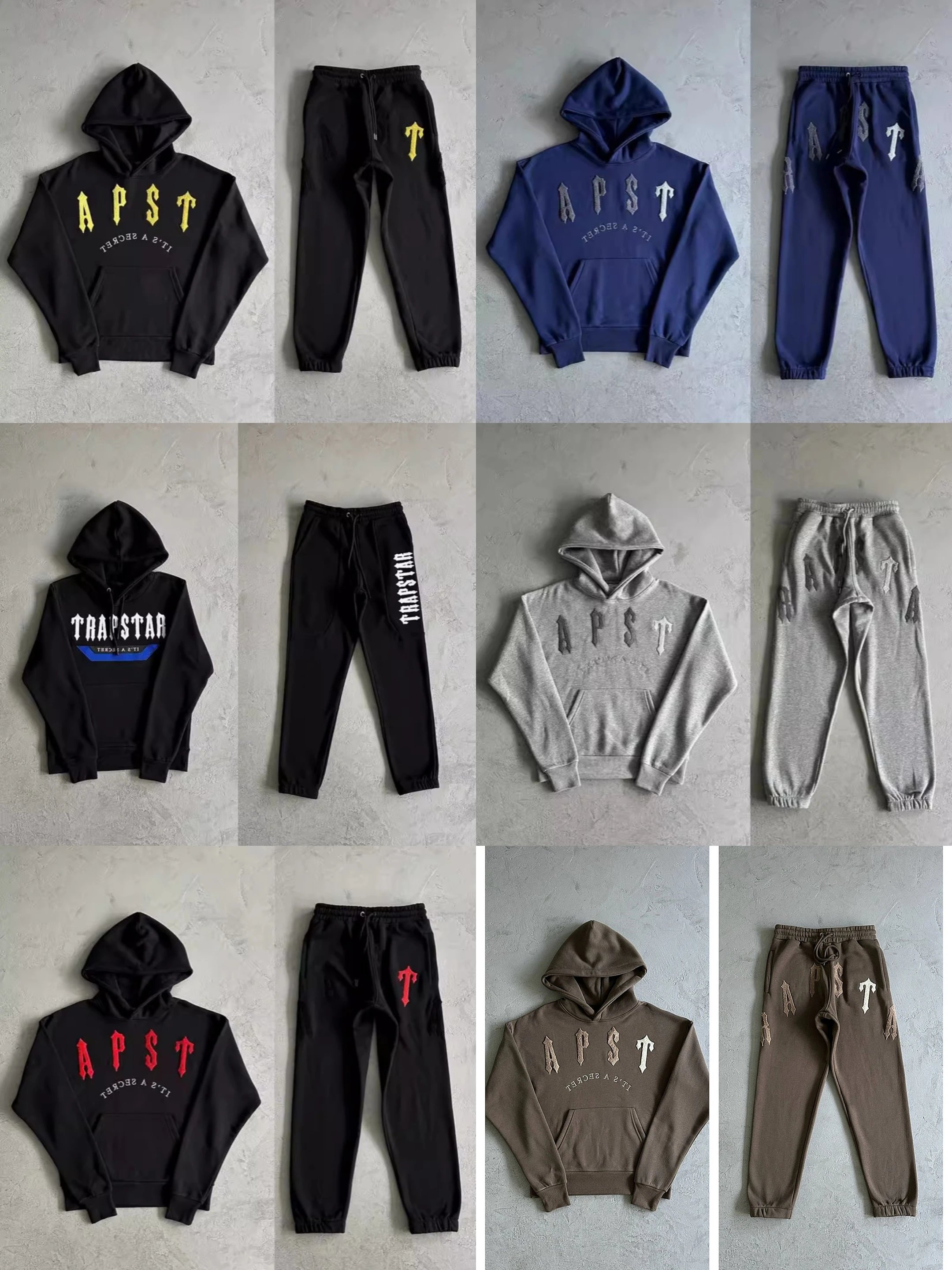 Gradient Letter Camouflage Embroidered Hooded Sweatshirt Pants Casual Set