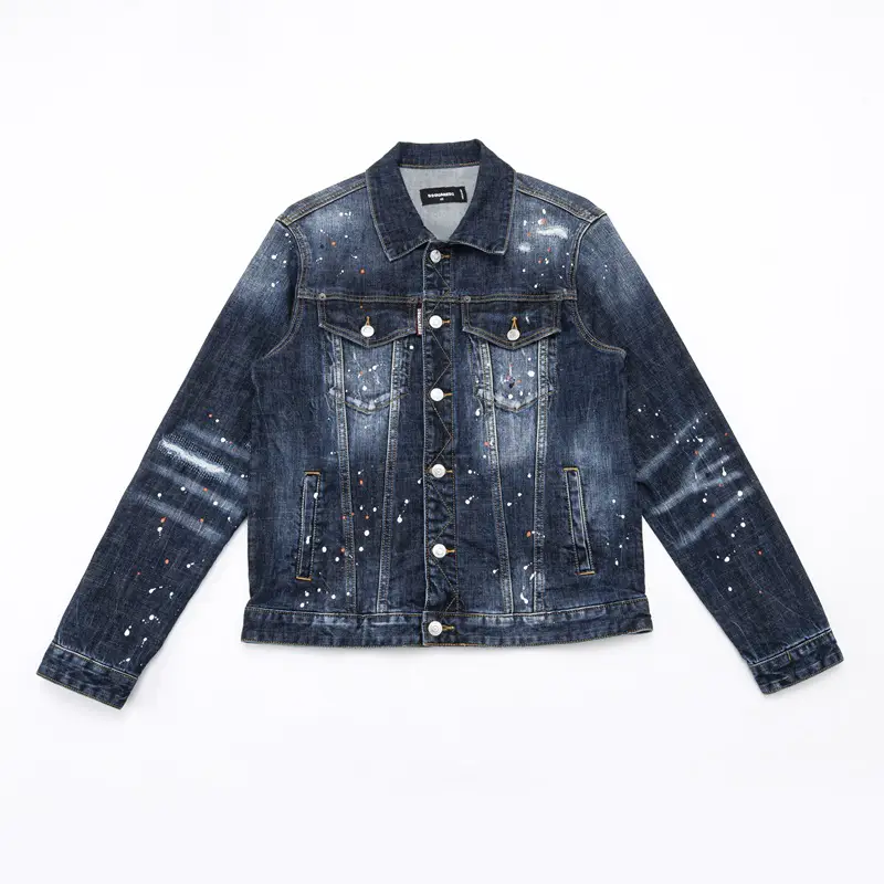 High-End Export Quality New Trendy Splatter Paint Distressed Men's Personalized Slim-Fit Long-Sleeve Fashion Dsq2 Denim Jacket