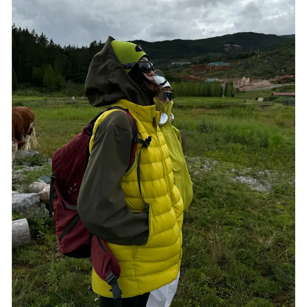 Bird-Free Replacement Outdoor Casual Stand Collar Ribbed down Jacket Vest Lightweight Warm Coat Middle Layer Unisex