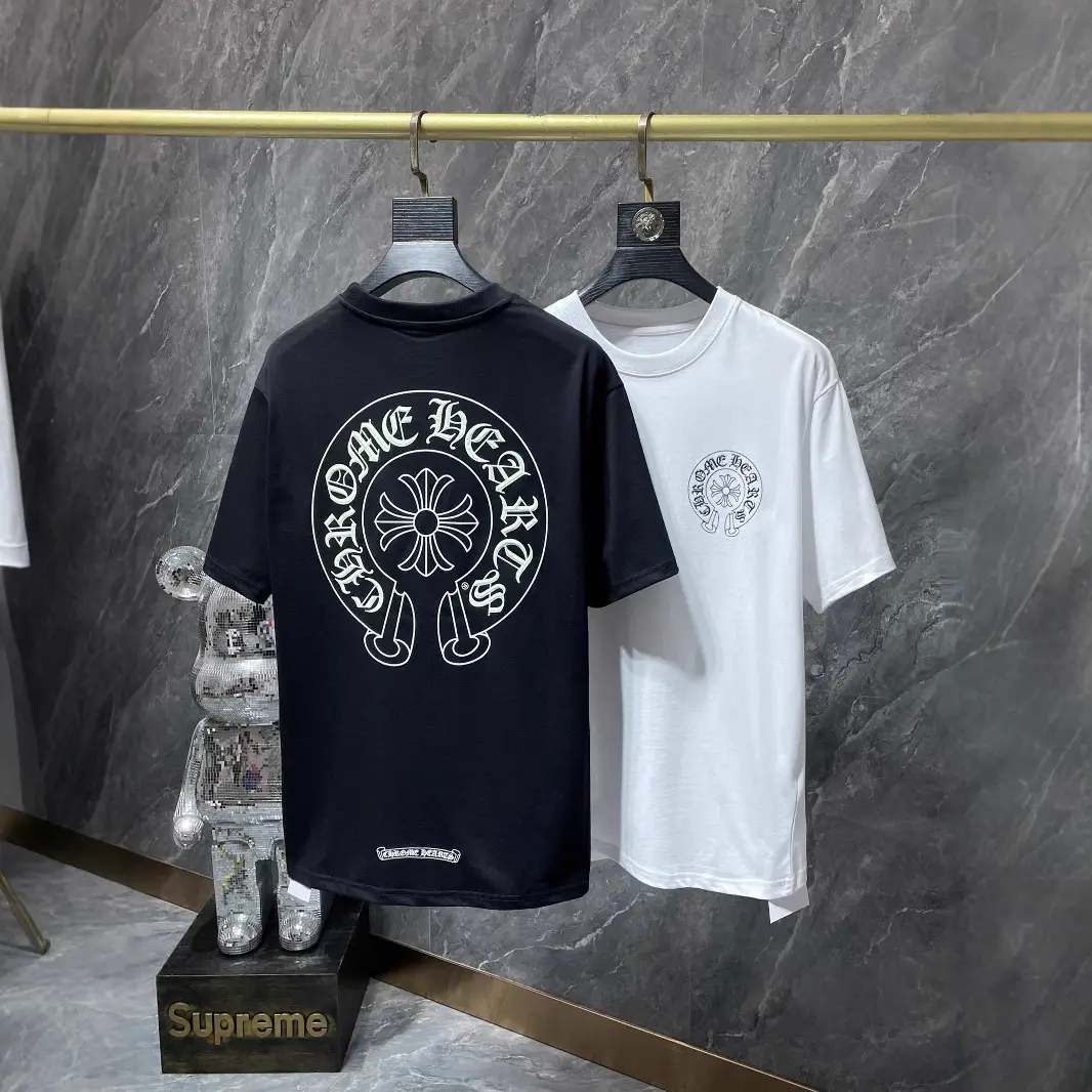 Correct Version of Chrome Heart 23Ss Luminous Large Horseshoe Sanskrit Double Yarn Short-Sleeved T-Shirt for Men