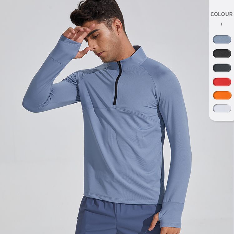 Men's Spring and Autumn Fitness Long-sleeved T-shirt Quick-drying Clothes Basketball Running Yoga Sportswear Half-zipper Slim-fit Training Clothes