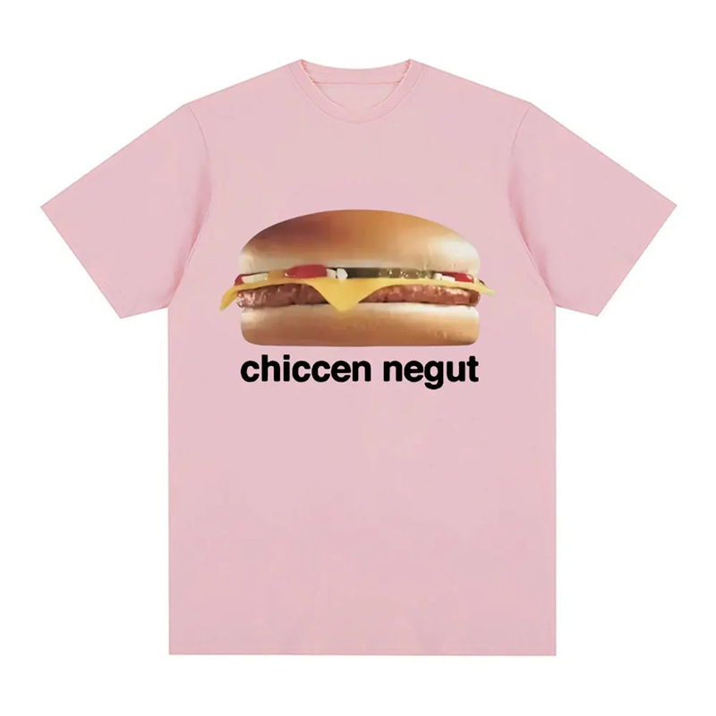 Cross-Border European Size Chiccen Negut Funny Meme Graphic T-Shirt Fashion Loose Short Sleeve T-Shirt for Men