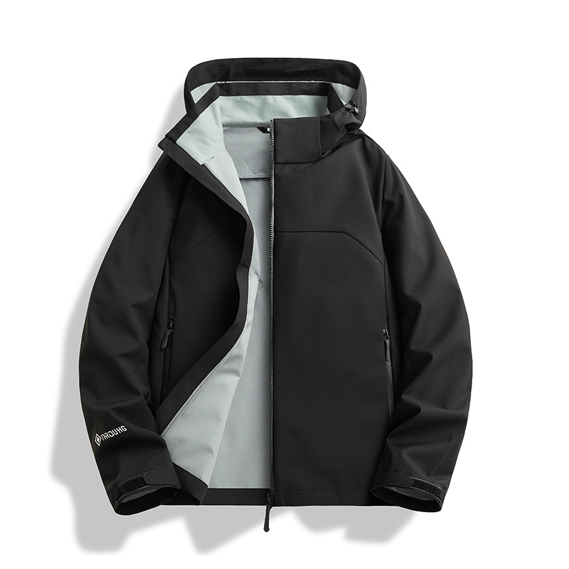 Outdoor Mountain-Style Couple's Single-Layer Windproof and Waterproof Mountaineering Jacket, Trendy Fashion Coat with Detachable Hood