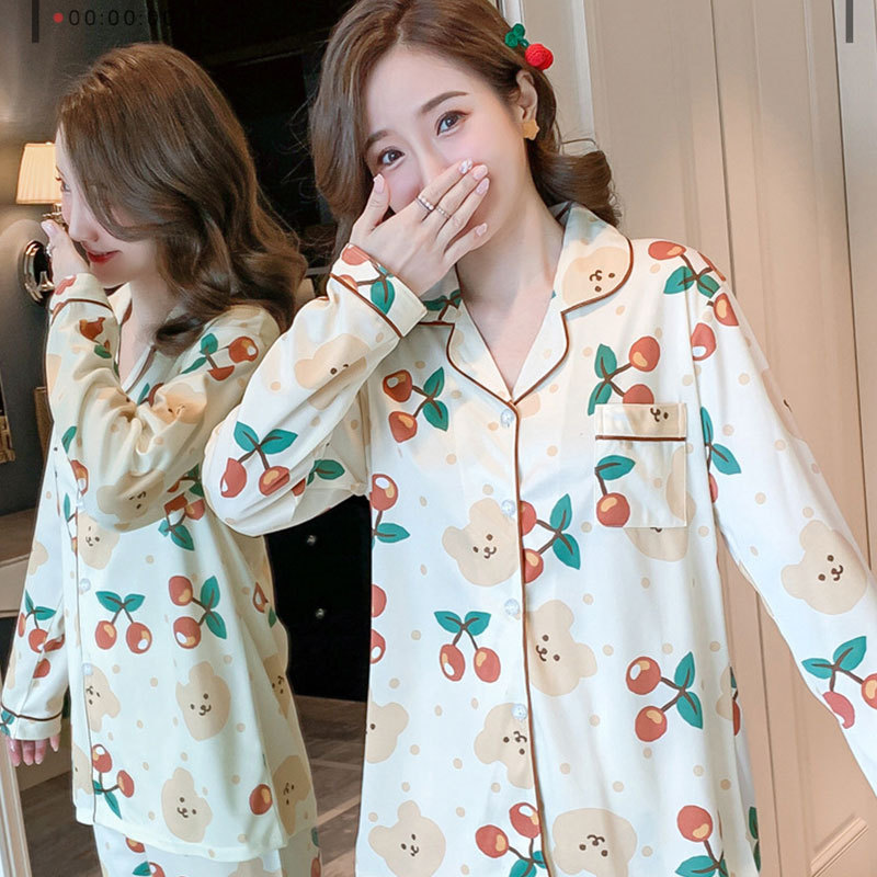 High beauty value lazy feeling spring and autumn gentle pastoral style cute bear pajamas women's long sleeve women's home clothes suit