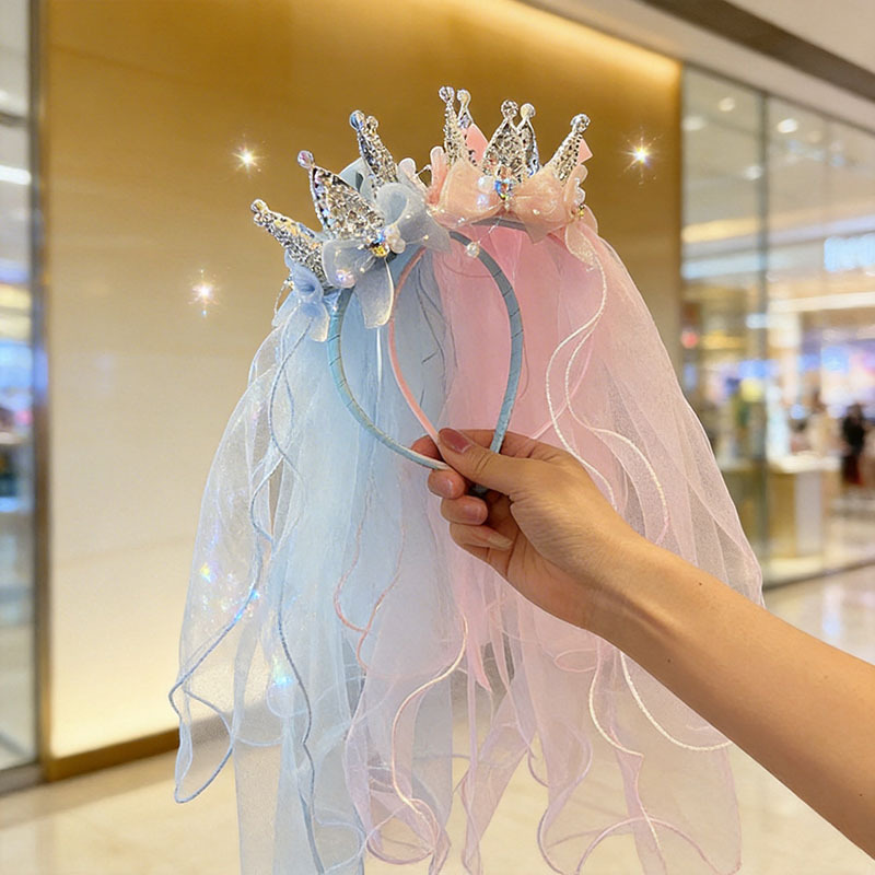 Children's Crown Headwear Super Fairy Princess Dress Veil Hair Band Bow Girls' Birthday Crown Headband Hair Card Batch