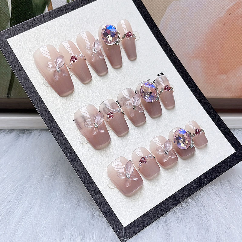 Summer Night's Dream Purely Handmade Wearable Nails French Cat's Eye Blush Xiaohongshu Hot Style