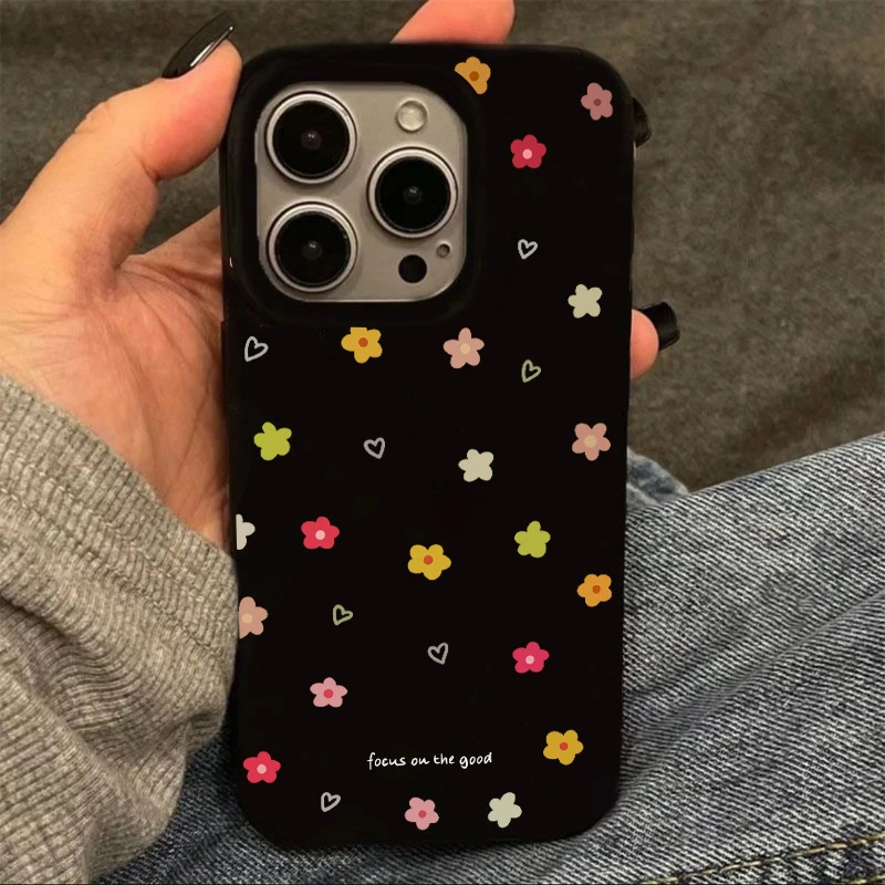 Ins Style Small Fresh Floral Suitable for Apple 16 13 Mobile Phone Case 15Promax Jelly 11 Soft 14 12 Black