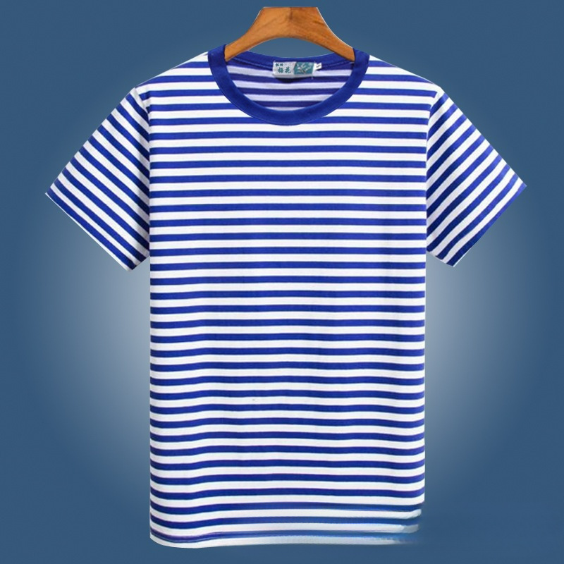 Nostalgic 80S Short-Sleeve Men's Shirt, Performance Outfit, Class Uniform, Blue and White Striped Women's T-Shirt, Travel Outfit, Mengwei