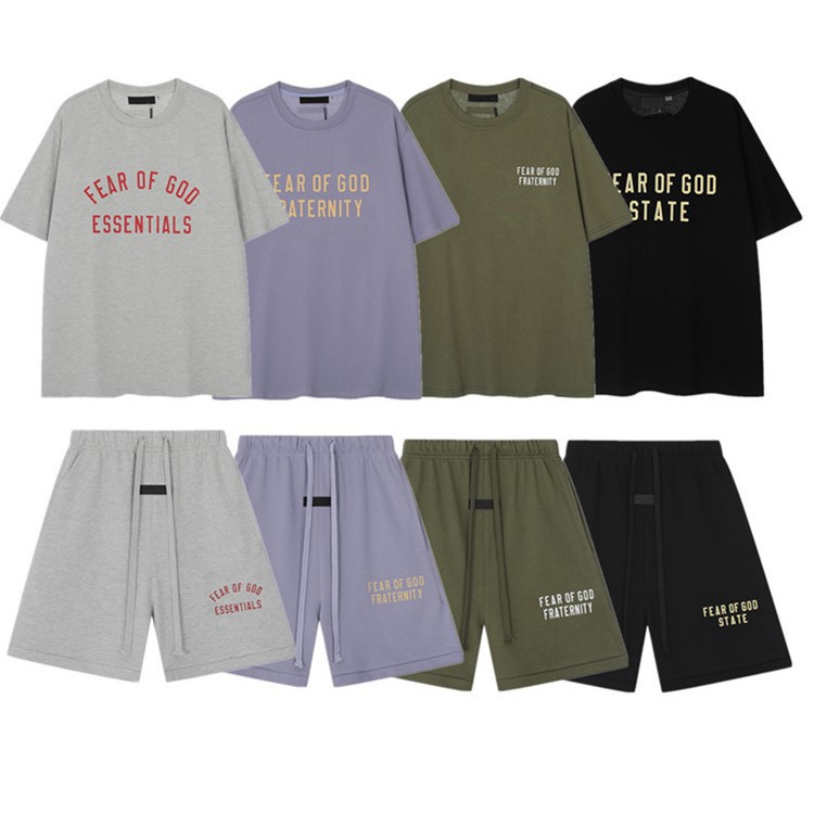 Fog Set Essentials New Double-Row Letter Short-Sleeve Unisex Loose Casual T-Shirt Half-Sleeve Wholesale