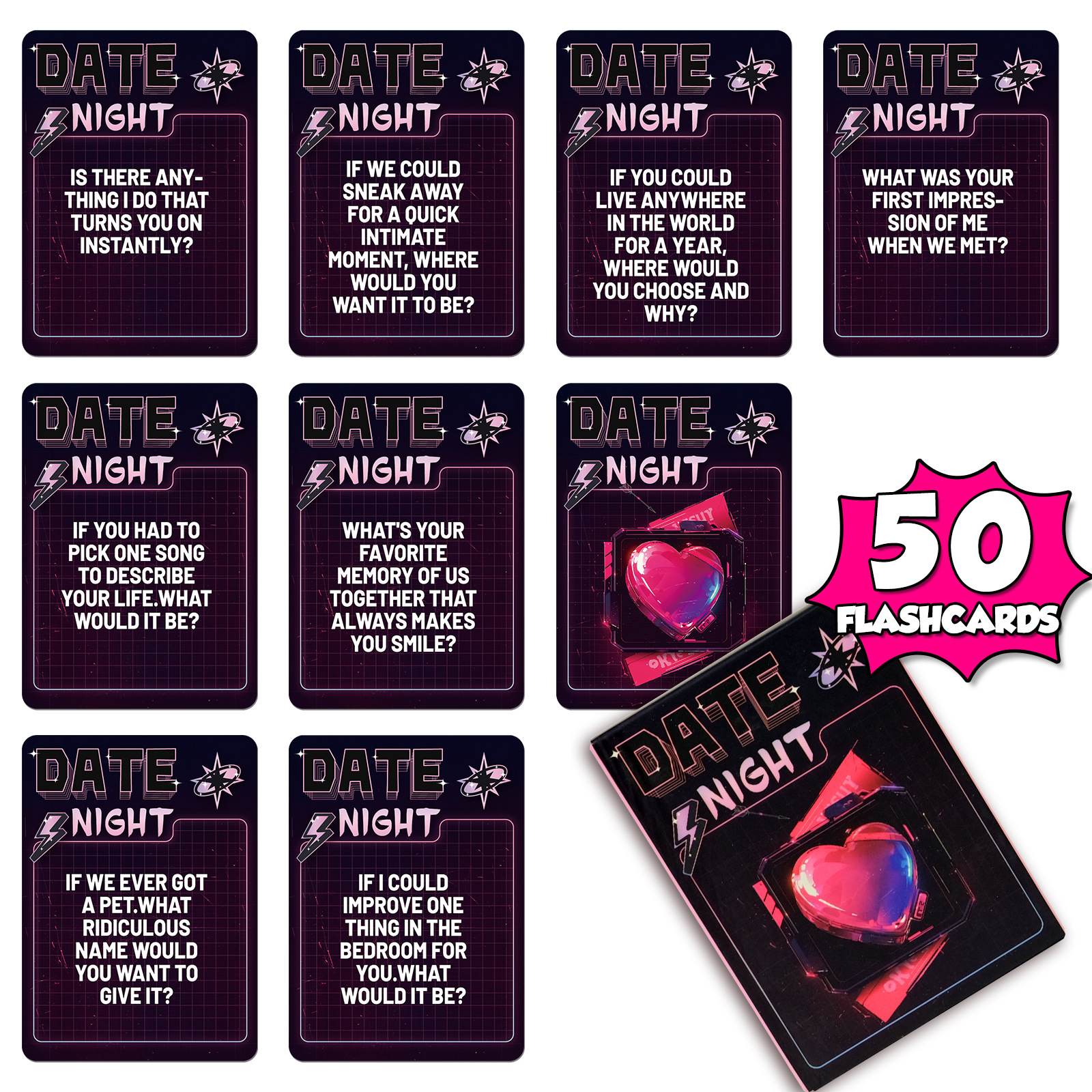 New 50-Piece Couple Date Night Interactive Card Set Amazon Date Game Cards