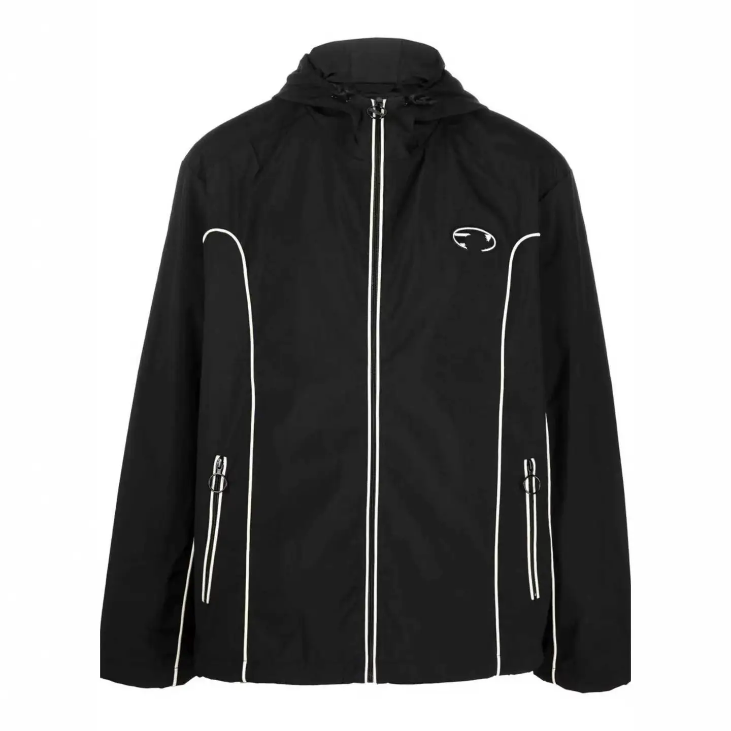 New In-Stock D Series Striped Decorative Hooded Street Fashion Loose Casual Zip-Up Long-Sleeve Trench Coat Unisex Jacket