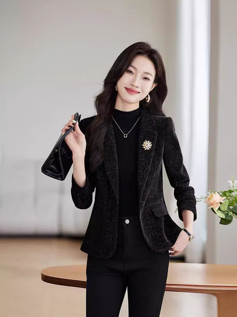 Golden Velvet Suit suit Women's Spring and Autumn 2024 New Temperament Goddess Fan High-end Socialite Professional Suit Jacket
