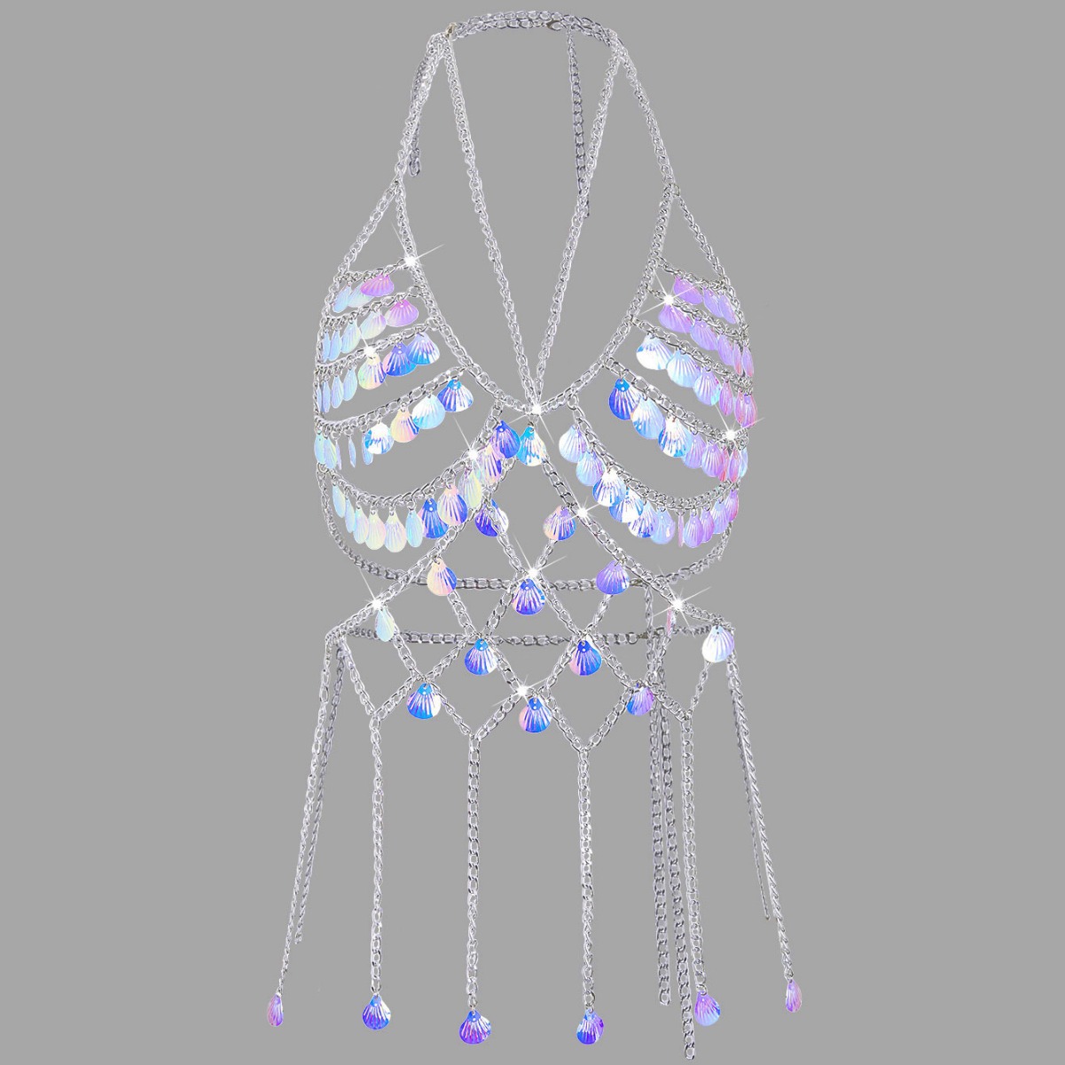 Cross-border European and American Personality Body Chain Magic Color Handmade Geometric Chest Chain Fashion Accessories Hanging Neck Chest Chain Two-piece Set for Women