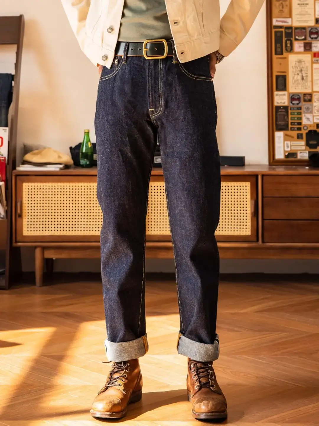 Red Wind Slim Fit Straight Leg Jeans for Men, Heavyweight 511 Zipper Version, Amekaji Original Color Selvedge Denim Long Pants