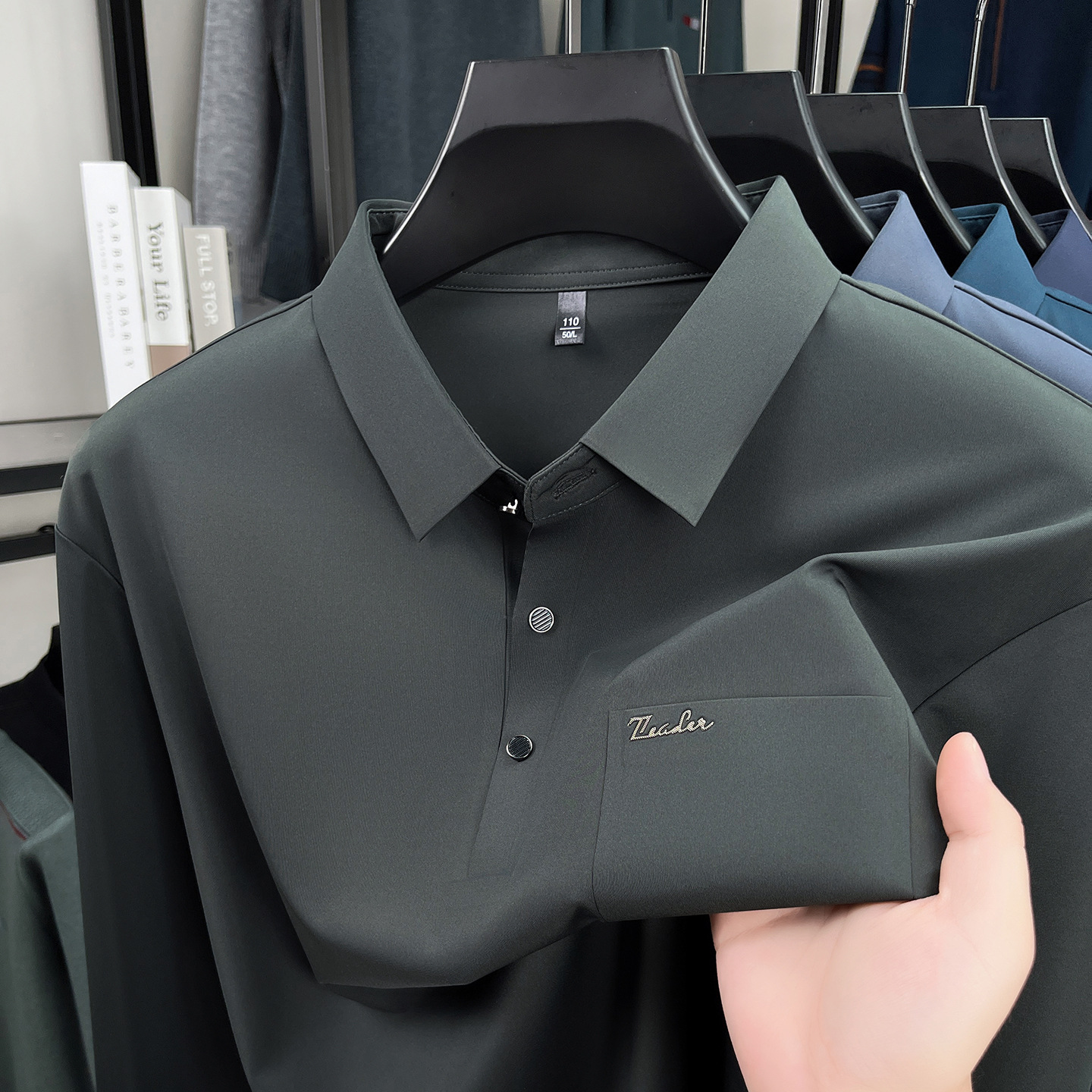 New Spring and Autumn Men's Long-Sleeve T-Shirt, Middle-Aged Men's Top with Real Pockets, Turn-Down Collar, Loose Fit, Dad Style