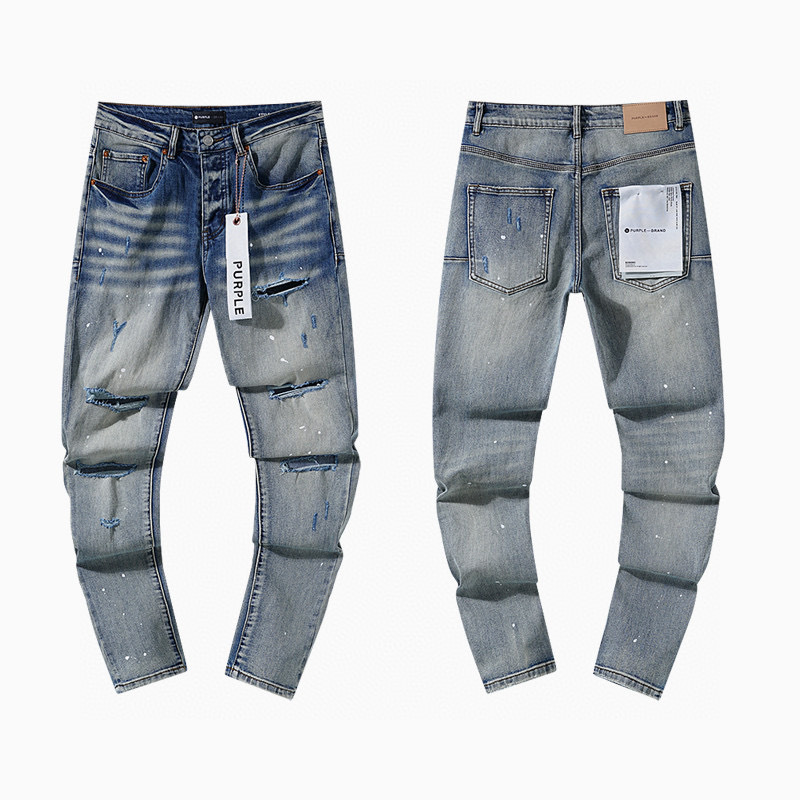 Purple Brand Splash-Ink Distressed Jeans American Street Style Men's and Women's High Street Casual Small Straight Pants