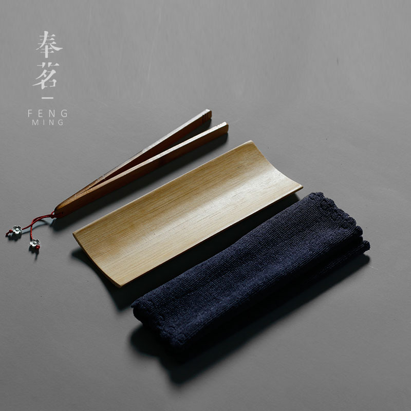 Tea Towel Holder + Tea Towel + Bamboo Tea Clip Thickeneded Cotton and Linen Absorbent Tea Towel Kung Fu Tea Ceremony Fabric Accessories Tea Art