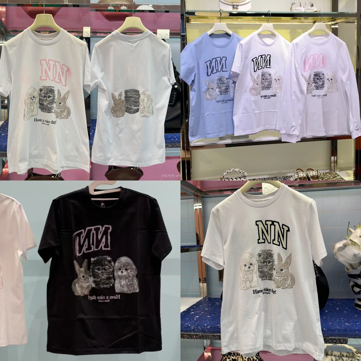 25 New Summer Niche Poodle Cat Rabbit Print Round Neck Loose Cotton Short-Sleeved T-Shirt