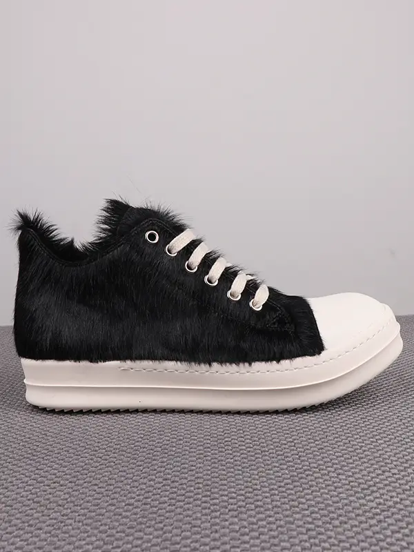 Ro Shoes Men's Trbottomy Low-Cut Leather Thick-Soled Horse Hair Sports Shoes for Couples Spring and Autum Versatile Height-Increasing Sneakers for Women