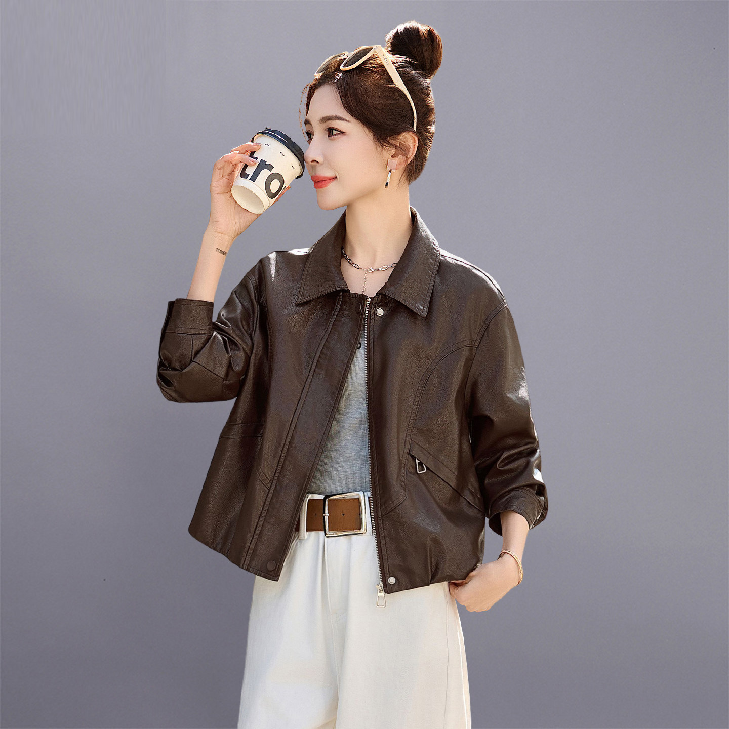 High-End Pu Leather Jacket for Women, Short Style, 2026 New Model, Spring and Autumn, Petite, Stylish, Retro, Casual Biker Jacket