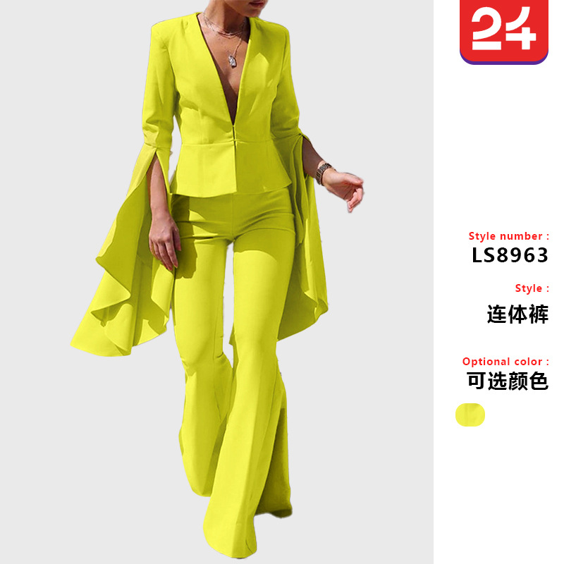 2024 Spring New Goddess Style Fashionable Blazer Top High Waist Large Swing Flared Pants Two-Piece Set for Women